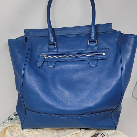 Coach Legacy Tanner Blue Purse Bag Double Handle W Satin Dust Bag Handbag Large - Picture 6 of 13